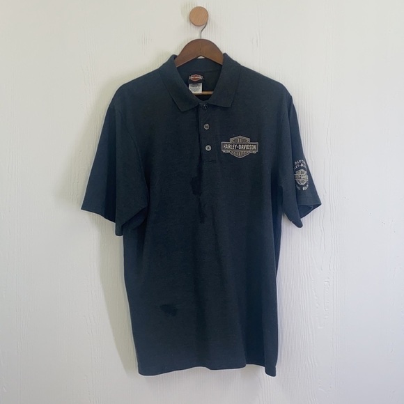 Harley Davidson -Grey Polo Harley Emblem On Left Chest Daytona Beach Size Large - Picture 7 of 10